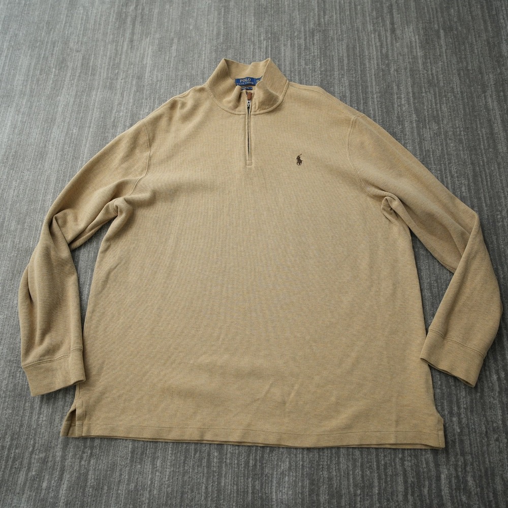 Polo Ralph Lauren Sweatshirt Men Dune Tan Quarter Zip Pullover Estate Rib‎  2XL